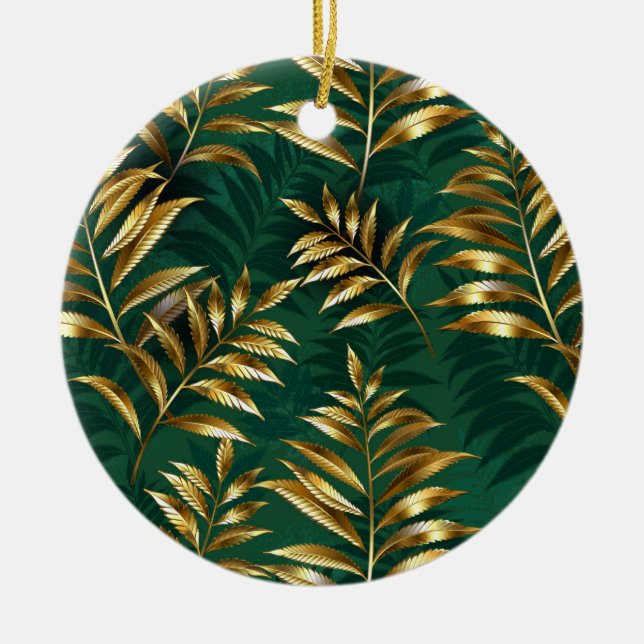 Seamless pattern with golden ferns ceramic tree decoration (Front)