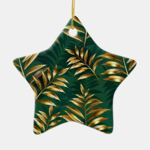 Seamless pattern with golden ferns ceramic tree decoration