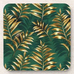 Seamless pattern with golden ferns coaster