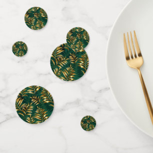Seamless pattern with golden ferns confetti