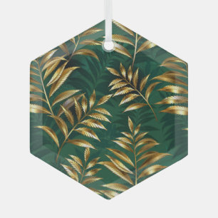 Seamless pattern with golden ferns glass tree decoration