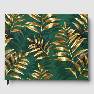 Seamless pattern with golden ferns guest book