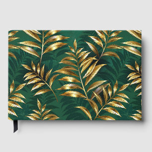 Seamless pattern with golden ferns guest book