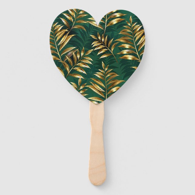 Seamless pattern with golden ferns hand fan (Front)