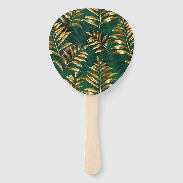 Seamless pattern with golden ferns hand fan (Front)