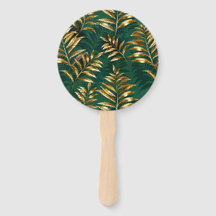 Seamless pattern with golden ferns hand fan