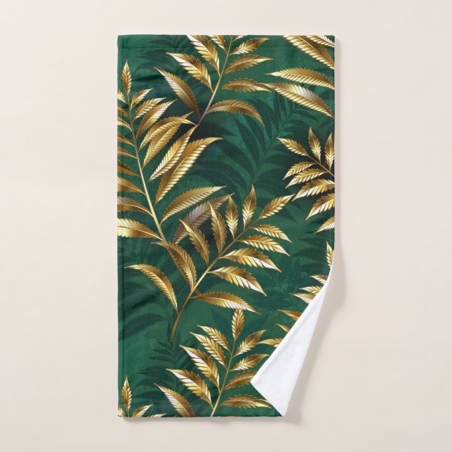 Seamless pattern with golden ferns hand towel (Hand Towel)