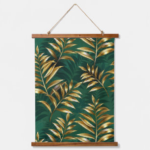 Seamless pattern with golden ferns hanging tapestry