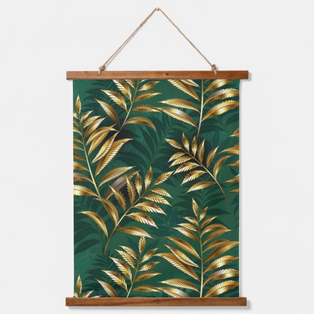 Seamless pattern with golden ferns hanging tapestry (Front)