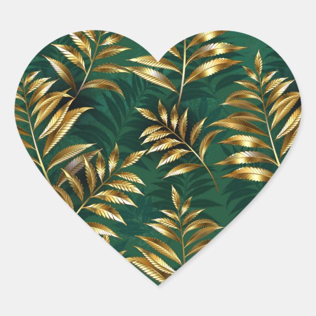 Seamless pattern with golden ferns heart sticker (Front)