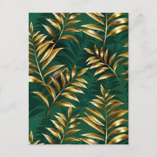Seamless pattern with golden ferns holiday postcard