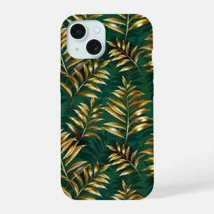 Seamless pattern with golden ferns iPhone 15 case