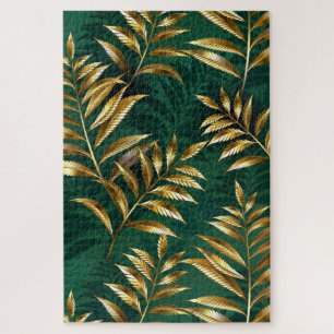 Seamless pattern with golden ferns jigsaw puzzle