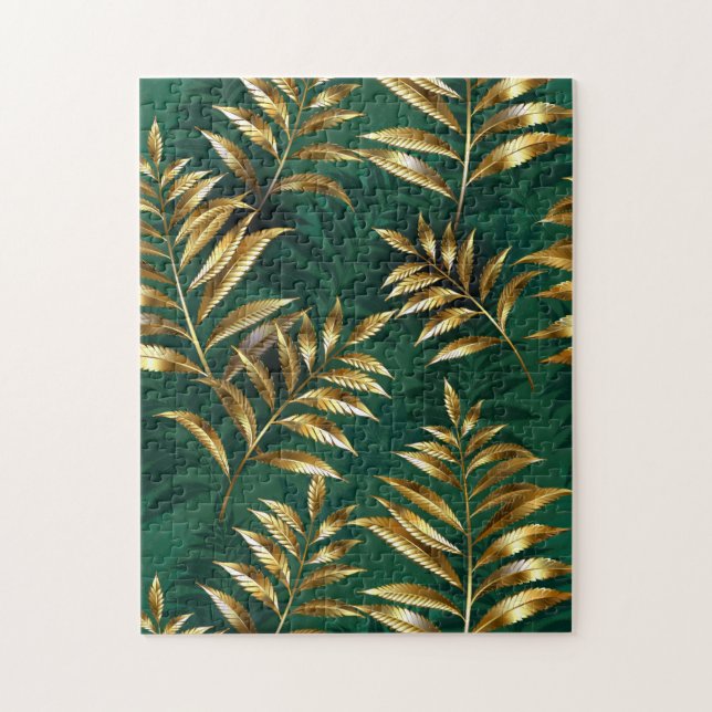 Seamless pattern with golden ferns jigsaw puzzle (Vertical)