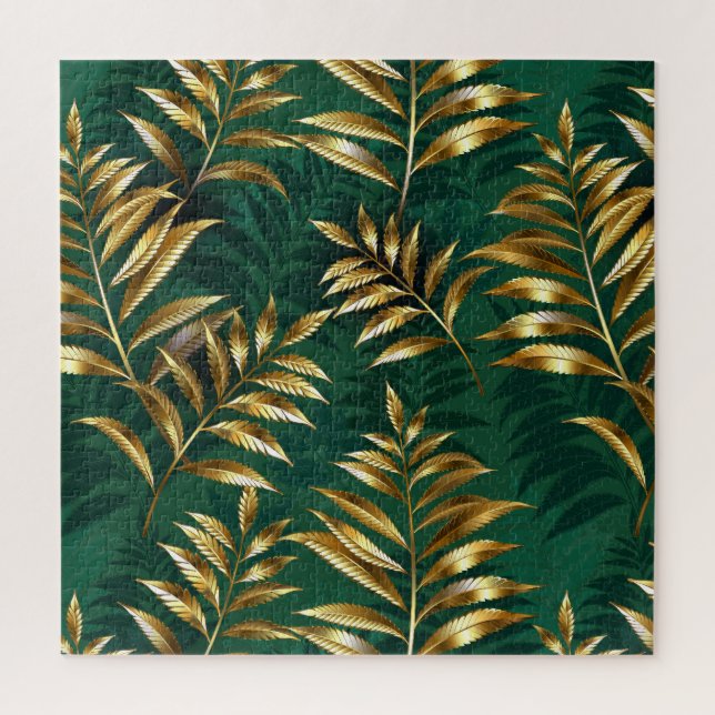 Seamless pattern with golden ferns jigsaw puzzle (Vertical)