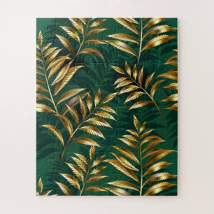 Seamless pattern with golden ferns jigsaw puzzle