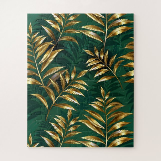 Seamless pattern with golden ferns jigsaw puzzle (Vertical)