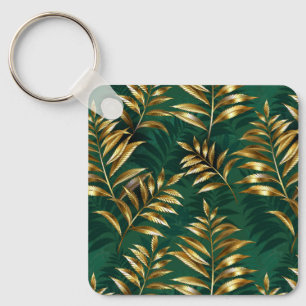 Seamless pattern with golden ferns key ring