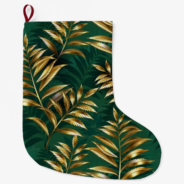 Seamless pattern with golden ferns large christmas stocking (Front)