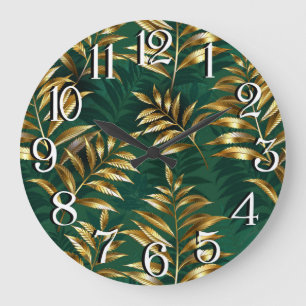 Seamless pattern with golden ferns large clock