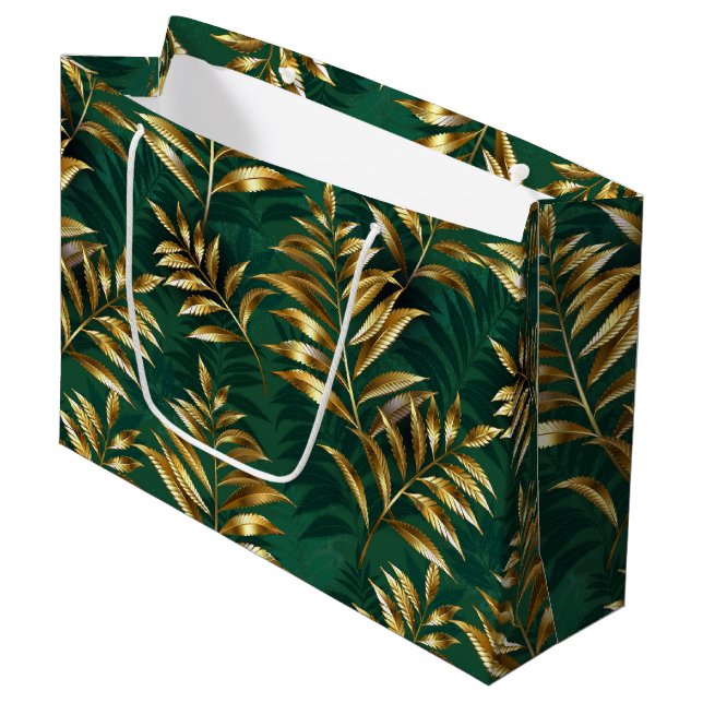 Seamless pattern with golden ferns large gift bag (Front Angled)