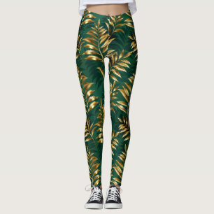 Seamless pattern with golden ferns leggings