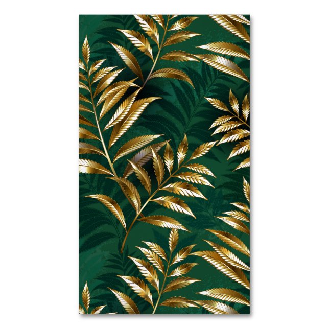 Seamless pattern with golden ferns magnetic business card (Front Vertical)