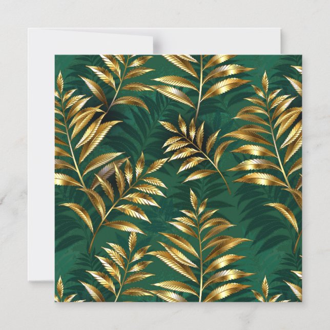Seamless pattern with golden ferns magnetic invitation (Front)