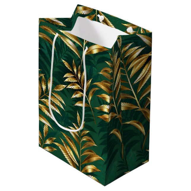 Seamless pattern with golden ferns medium gift bag (Front Angled)