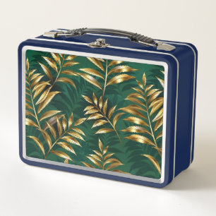 Seamless pattern with golden ferns metal lunch box