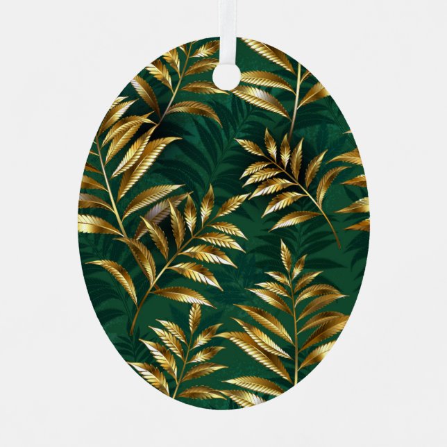 Seamless pattern with golden ferns metal tree decoration (Front)