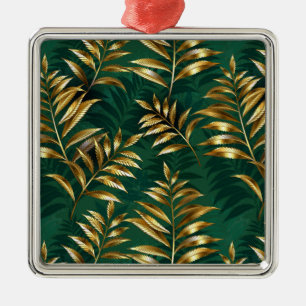 Seamless pattern with golden ferns metal tree decoration