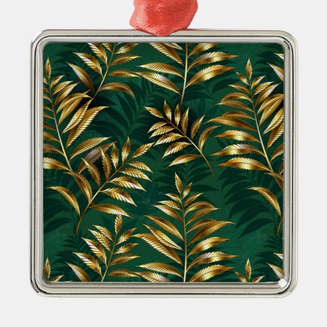 Seamless pattern with golden ferns metal tree decoration (Front)
