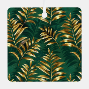 Seamless pattern with golden ferns metal tree decoration