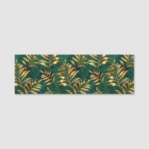 Seamless pattern with golden ferns name tag