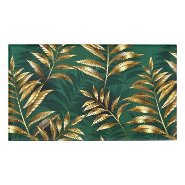 Seamless pattern with golden ferns name tag (Front)