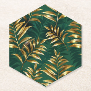 Seamless pattern with golden ferns paper coaster