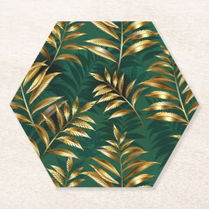 Seamless pattern with golden ferns paper coaster