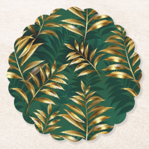 Seamless pattern with golden ferns paper coaster