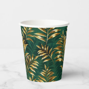 Seamless pattern with golden ferns paper cups