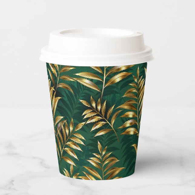 Seamless pattern with golden ferns paper cups (Front)
