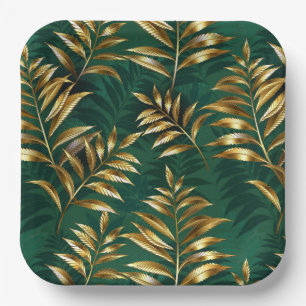 Seamless pattern with golden ferns paper plate