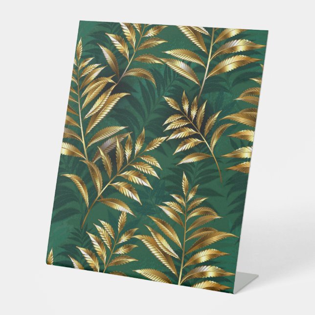 Seamless pattern with golden ferns pedestal sign (Front)