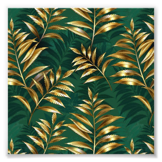 Seamless pattern with golden ferns photo print (Front)