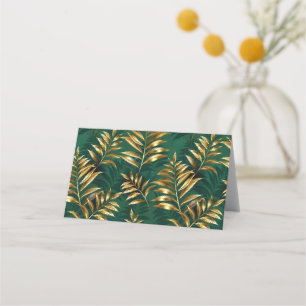 Seamless pattern with golden ferns place card