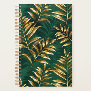 Seamless pattern with golden ferns planner