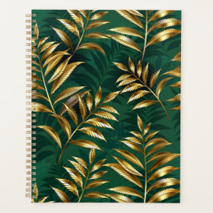 Seamless pattern with golden ferns planner