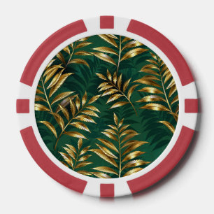 Seamless pattern with golden ferns poker chips
