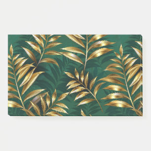 Seamless pattern with golden ferns post-it notes
