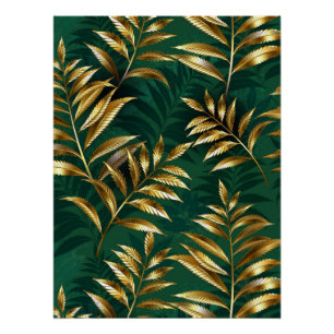 Seamless pattern with golden ferns poster